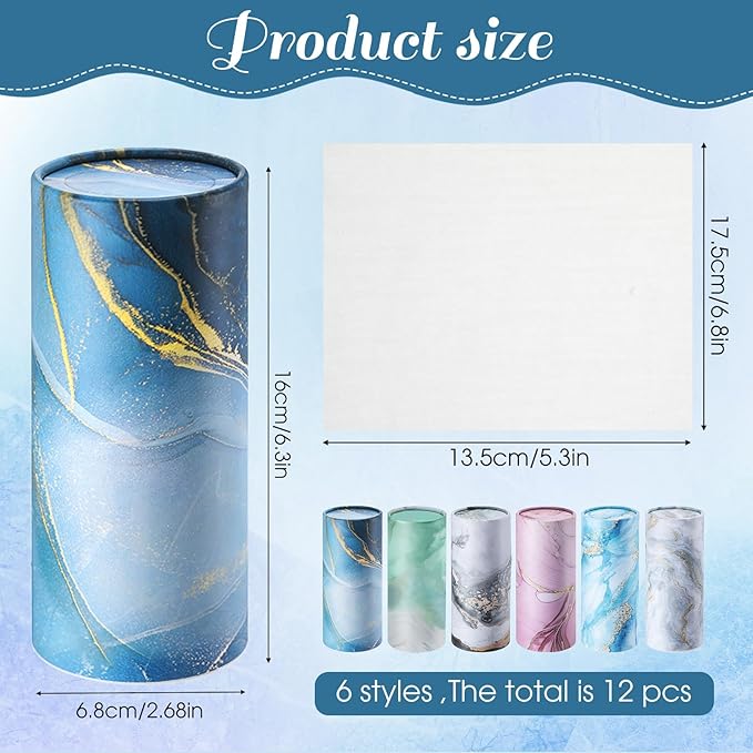 Outus 12 Pcs Car Tissues Cylinder Holder with 3 Ply Facial Tissue Bulk Black White Round Tissue Holder Travel Tissues Boxes Container for Car Cup Wedding Birthday Party(Marble)
