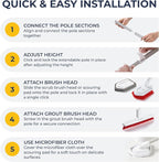 Shower Scrubber with Long Handle, Stiff Bristles Grout-Brush, Tub Scrub-Brush with Long-Handle, Shower-Cleaner Brush, Grout Cleaning Brush for Tile floors, Scouring Pad & Microfiber Cloth for Bathroom