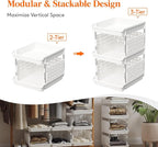 Lifewit Plastic Stackable Storage Baskets, 3 Tier Stacking Bins for Food and Clothes, Multifunctional Organizer for RV, Kitchen, Playroom, Pantry, White, 35 x 30 x 50 cm/14 x 12 x 20 inch, 1 Pack