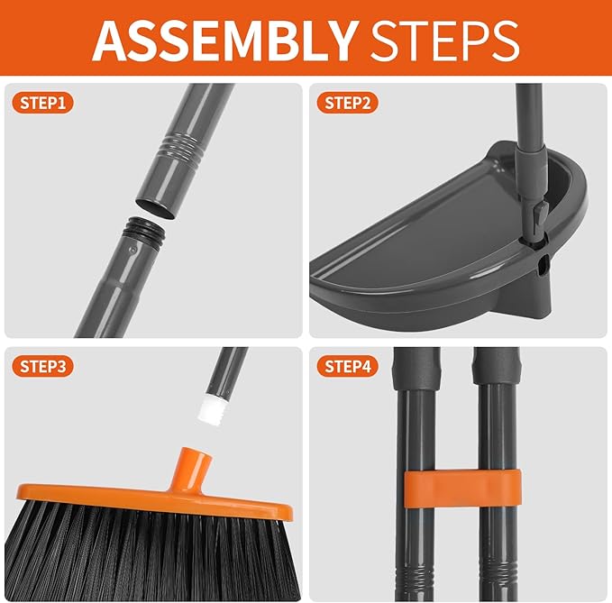 Long Handle Broom with Upright Standing Dustpan Combo for Office Home Kitchen Lobby Floor Cleaning
