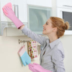 Bamllum Rubber Cleaning Gloves - 2 Pairs Latex Free Kitchen Cleaning Gloves with Cotton Liner- Household Dishwashing Gloves, Non- Slip Waterproof (Medium, Blue+Pink)