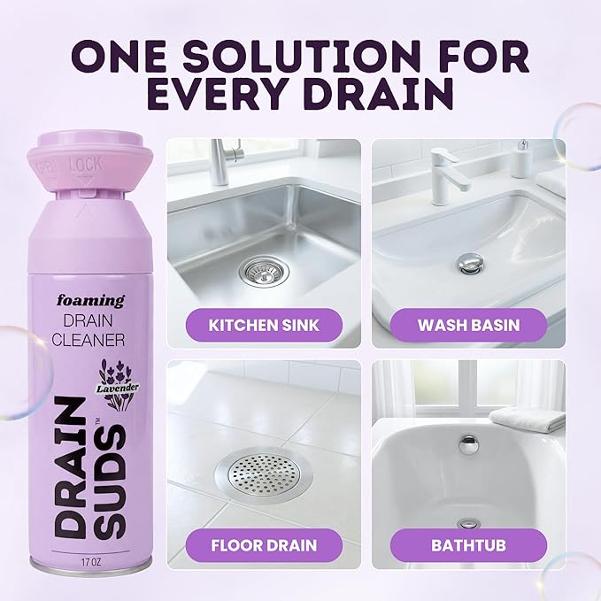 Foaming Drain Cleaner, Sink Cleaner and Deodorizer, Drain Clog Remover for Kitchen Sinks, Bathrooms, Shower Drains, Tubs, Washbasin, Clogged Pipe Opener, Lemon and Lavender, 2 Pack