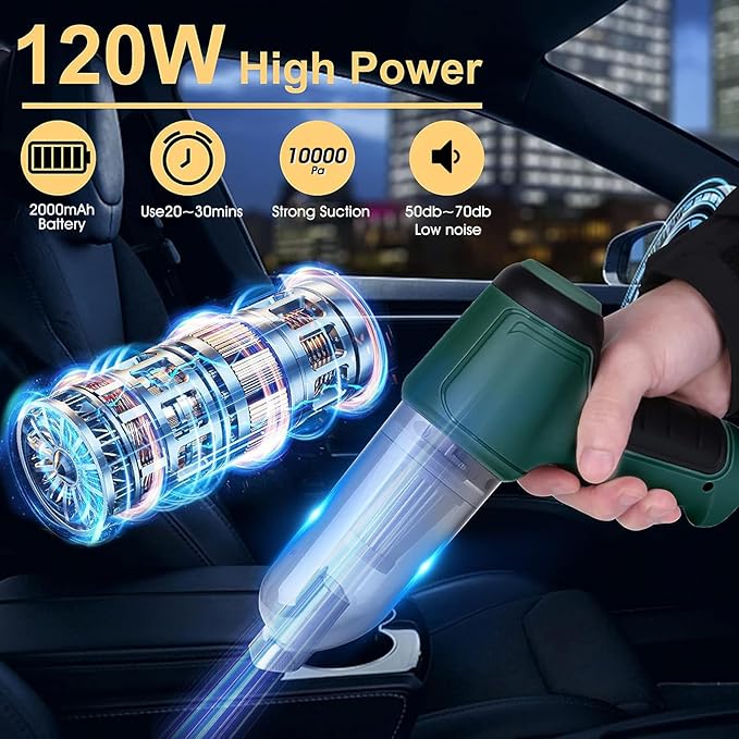 Handheld Cordless Vacuum Cleaner for Car & Home, 10000Pa Strong Suction Mini Dust Buster, Rechargeable 3-in-1 Portable Vacuum with Crevice Tool - Pet Hair, Keyboard, Carpet, Stairs (Lightweight)
