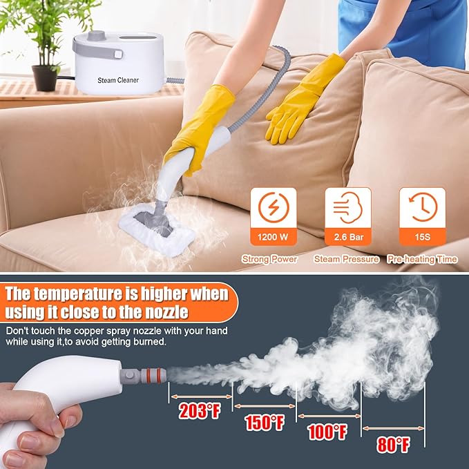 10 in 1 Multi-function Steam Cleaner for Home, Portable Handheld Steamer for Cleaning, 1200W High Pressure Steam Cleaner for Car/Kitchen/Upholstery/Glass/Tiles/Fabric, White
