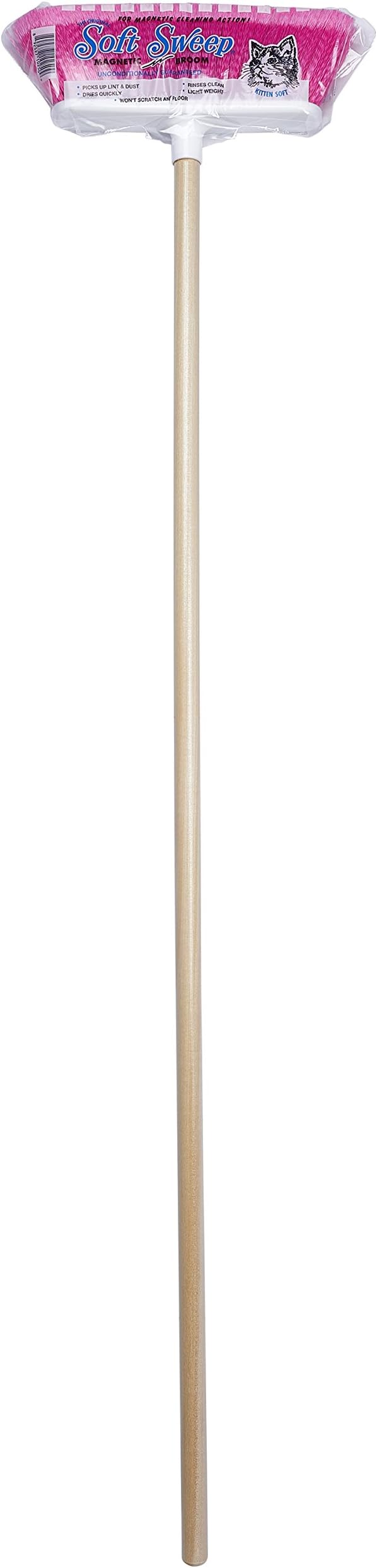 The Original Soft Sweep Magnetic Action Fuchsia Broom with Natural Finish Wood Handles (4 Fuchsia Brooms)