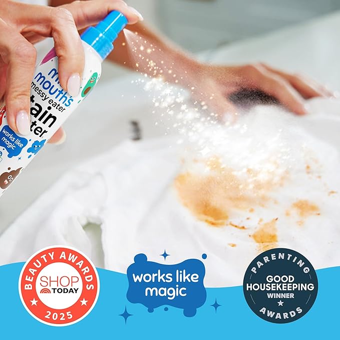 Miss Mouth’s Messy Eater Stain Treater Refill Ready Kit - 2 Pack Stain Remover Spray and 16oz Refill Pouch - Newborn & Baby Essentials - Food, Grease, Coffee Off Laundry, Underwear, Fabric