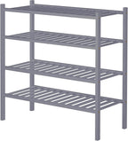 ROMGUAR CRAFT 4 Tier Bamboo Shoe Rack for Closet Free Standing Wood Shoe Shelf for Entryway Small Space Stackable 27"x11"x26" (Grey)