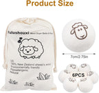 6 Pcs Wool Dryer Balls, Reusable New Zealand Natural Fabric Softener & Static Reducer Wool Laundry Balls for Dryer to Reduce Wrinkles & Shorten Drying Time, for Pet Hair & Laundry, with Storage Bag