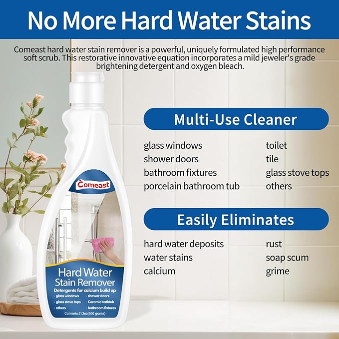 comeast Hard Water Stain Remover, Shower Glass Cleaner & Shower Door, Toilet Bowl Cleaner, for Calcium Build Up,Meet All Household Cleaner Needs 16 oz(600 grams)