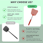 MYSTICHOME Fly Swatter 2 Pack, Durable Heavy Duty Plastic Fly Swatters, Stainless Steel Telescopic FlySwatter for Indoors/Outdoor/Kitchen/Garden (Black+Red)