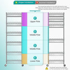 SINGAYE Shelf Storage Wire Shelving：Shelves Rack Standing Units with Wheels Closet Organizers Metal Pantry Kitchen Laundry Room Adjustable 13.5" D x 13.5" W x 63" H Silver
