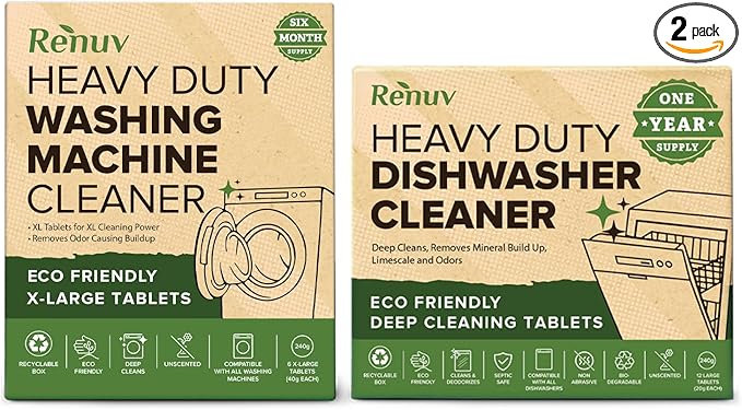 Renuv Washing Machine and Dishwasher Cleaner and Deodorizer Tablets Bundle!