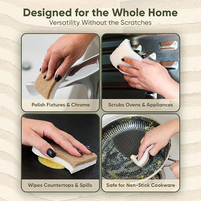 Plant-Based Kitchen Sponges (24 Pack) | USDA Biobased Certified | FSC & PETA Approved | Natural Cellulose & Coconut Scrubber Sponge | S-Shaped Design | Eco-Friendly, Non-Scratch, Non-Toxic & Vegan