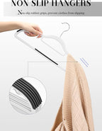 HOUSE DAY Plastic Hangers 50 Pack, Plastic Clothes Hangers Non Slip with Rubber Grip, Heavy Duty Coat Hanger with 360º Swivel Hook, Ultra Thin Hanger Space Saving Closet Organizer - White and Black