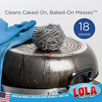 Stainless Steel Wool Scouring Pad, 2 Pack, by LOLA Brand, 18 Grams - Curled Flat Wire, Cleans Caked On & Baked On Messes on Cookware