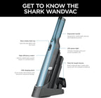 Shark WV201BLBRN WANDVAC Cordless Hand Vac, Lightweight and Portable at 1.4 lbs. with Powerful Suction, Charging Dock, One-Touch Empty for Car & Home, Cove Blue
