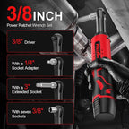 Electric Ratchet Wrench Set,12V Cordless Ratchet Wrench 3/8", 400 RPM Power Ratchet Tool Kit with LED Light, 7 Sockets, 1/4" adapter, 2 Packs 2000mAh Lithium-Ion Battery and Fast Charger
