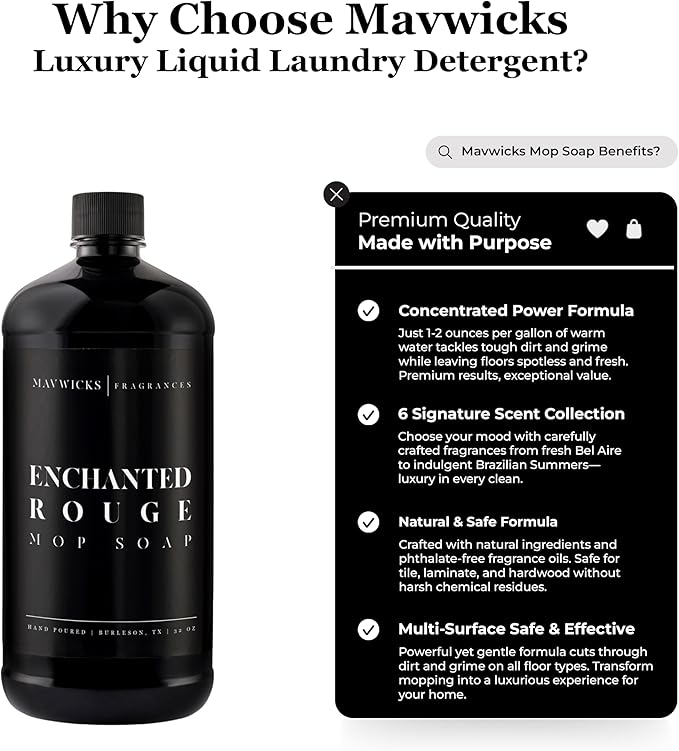 Fragrances - Luxury Mop Soap (Enchanted Rouge) 32 Oz – Enchanted Rouge Scented Floor Cleaner for Mopping – Pet Safe, Best Smelling Mop Detergent for All Surfaces