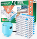 WANALIT Vacuum Storage Bags with Electric Pump, 10 Pack Large Size（32"x 22"） Reusable Compression Space Saving Bag for Clothes, Bedding, Mattress, Blankets, Pillows, Comforters, Travel, White