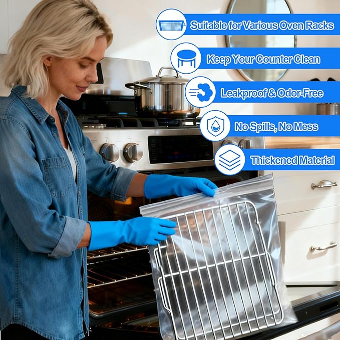 Palksky Oven Rack Cleaning Bags, 27.5''*19.6'' Heavy Duty No Scrub Oven Rack Cleaning Bags, Reusable Leak-Resistant PE Bags for Deep Soaking Grill Grates, BBQ Racks, No Cleaner Included, 3 Pack