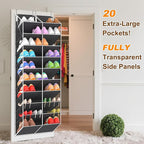 UVIAHOMI 20-30 Pairs Over the Door Shoe Organizer, Clear Pockets Hanging Shoe Storage for Closet, 10-Tier Door Shoes Rack, Handing Shoes Holder Fit All the Family's Sneakers, Boots, Heels, Dark Grey