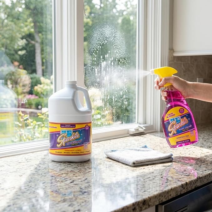 Sparkle Glass Cleaner Refill 1 Gallon (128 Fl Oz) – Ammonia-Free Heavy Duty Streak-Free Formula for Windows, Mirrors & Glass (Pack of 6)
