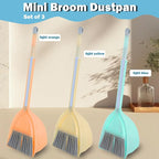 Mini Broom with Dustpan-Small Housekeeping Cleaning Sweep for Kitchen Bathroom Pet Nest Boat(3set,Blue+Orange+Yellow)