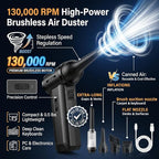 ODISTAR Compressed Air Duster - 130000 RPM Super Power Electric Air Duster, Rechargeable Cordless Air Blower with Stepless Speed Adjustable for Computer, Keyboard, Car, Home, Office