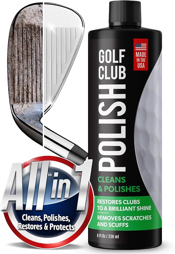 Golf Club Polish & Rust Remover – Made in USA – Instant Golf Club Cleaner & Scratch Remover Cream – 8 oz Golf Club Polish Compound, Groove Cleaner & Golf Club Polishing Kit – Shine, Protect & Restore