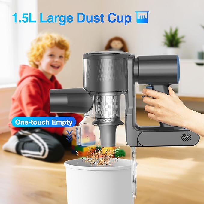 Zefiro Cordless Vacuum Cleaner for Home,450W /40Kpa 50Mins Stick Vacuum,Anti-Tangle 1.5L Dust Cup, Rechargeable Wireless Handheld Vacuum for Pet Hair/Carpet/Floor