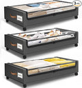 SpaceHacks Under Bed Storage with Wheels 3Pack Storage Containers with Clear Window&Label Under Bed Drawers Rolling Under Bed Storage for Clothes,Shoes, Blankets (30.71 x 16.93 x 6.69 in, Dark Grey)