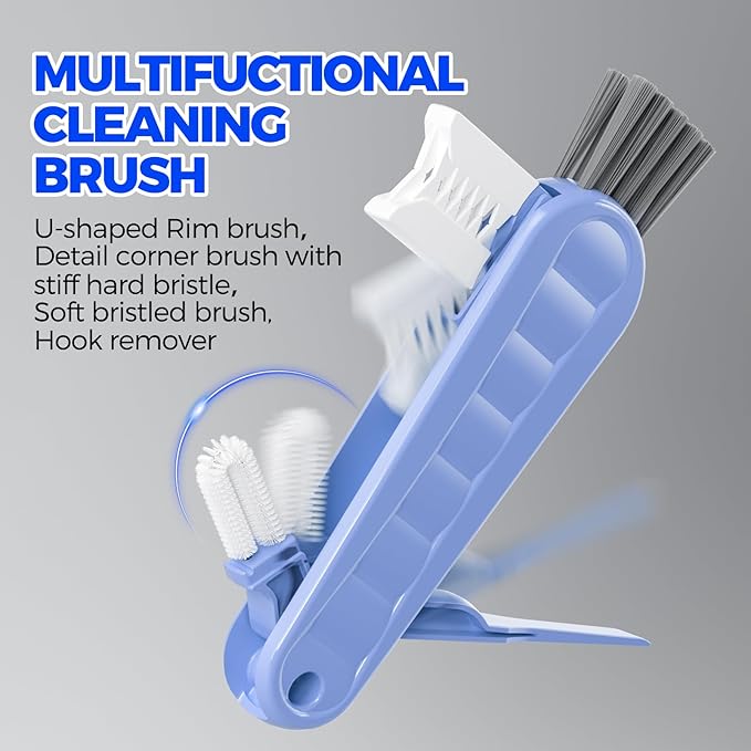 6 Pack Holikme 4 in 1 Cup Lid Cleaning Brush Set with 3 Straws, Multifunctional Bottle Brush, Silicone Cup Lid Gap Cleaner, Durable Bristle Crevice Cleaning Brush, Blue & Yellow & Red