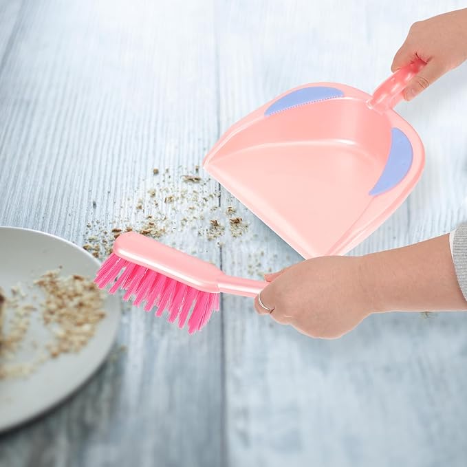PRETYZOOM Mini Broom and Dustpan Set, Portable Red Hand Broom with Dustpan for Pet Hair and Desktop Cleaning, Compact Household Cleaning Accessory for Home and Office Use