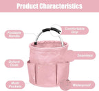 Qivine 17L Cleaning Caddy with Handle, Cleaning Supply Caddy Foldable Tool Bag Cleaning Products Organizers Portable Cleaning Bucket Organiser for Storing Towels (Pink)