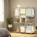 BAOKALER Portable Closet, Portable Closets for Hanging Clothes with 3 Hanging Rods and 6 Storage Shelves, Non-Woven Fabric Cover, Black Wardrobe Closet Easy to Assemble and Strong and Stable