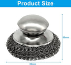 Steel Wool Scrubber with Replacement Wire Pads Set - 1 Heavy Duty Scrubber + 5 Stainless Steel Pads for Effortless Cleaning of Cast Iron, Grill Grates, Rust-Resistant Handle Design