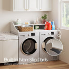 OAKHAM HOME 2-Tier Washer Dryer Countertop, 54" x 27.6" Washer Dryer Topper with Storage Shelf and Non-Slip Pads for Laundry Room Organization, White