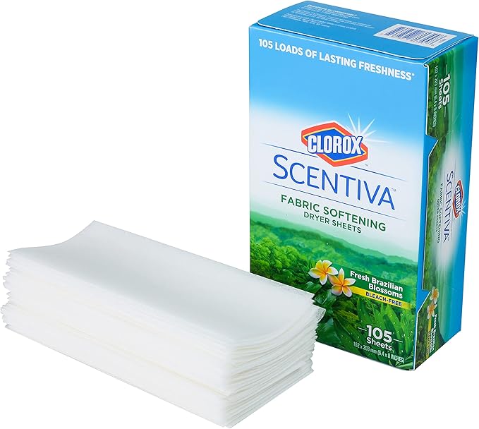 Clorox Scentiva Fabric Softening Dryer Sheets - Fabric Sheets in Fresh Brazilian Blossoms Scent - Laundry Dryer Sheets for Fresh & Clean Clothes - Fabric Softener Sheets, Dryer Sheet, 105 Count