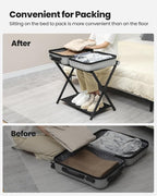 Hzuaneri Luggage Rack, Folding Suitcase Stand for Guest, Foldable, Luggage Holders with Shelf, Steel Frame with Nylon Straps for Bedroom, Hotel, Holds up to 154 lb, Black, 1 Pack LR03801B