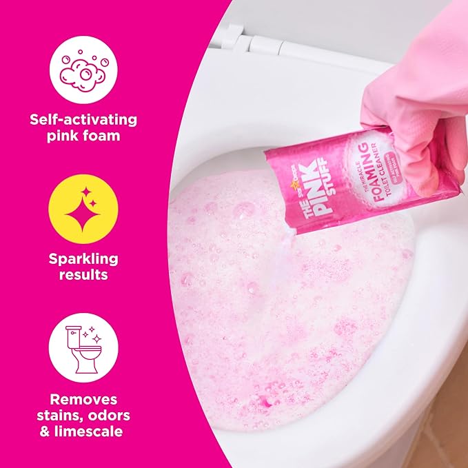 Stardrops - The Pink Stuff Bathroom Cleaning Kit – Cleaning Paste, Bathroom Foam Spray, Toilet Foaming Powder, SQeeZY Sponge & 3 Microfiber Cloths – Tough on Stains, Grease & Soap Scum