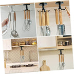 Lurrose 3pcs Rotating Kitchen Utensil Hooks Set, Black Metal Hanging Rack for Spatula Spoon Storage, Under Cabinet Organizer for Kitchen Cooking Tools