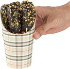 Restaurantware Bio Tek 16 Ounce French Fry Containers, 100 Disposable Charcuterie Cups - Incline Design, Round, Plaid Paper French Fry Cups, Stackable, For Waffles, Chips, or Popcorn