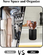 LoeJan Utensil Holder, Extra Large Utensil Crock, Stable Ceramic Utensil Organizer, Cooking Tool Organizer Set for Kitchen Counter Farmhouse Decor (F-6.7" Black)