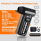 Compressed Air Duster-, 150000RPM 4-Gear Adjustable Super Power Mini Blower Electric Air Duster with LED Light,One-tap Booster with 8000mAh Rechargeable Battery, for PC, Car, House, Outdoor