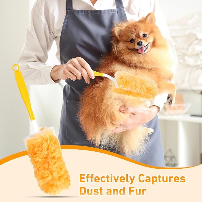 360° Duster Refills Kit for Swiffer Duster, 25 Pack & 1 Handle, Multi-Surface Dusters with 4X Microfibers. Efficient Duster Kit for Cleaning Pet Hair, Home, Office, Blinds, Furniture and More