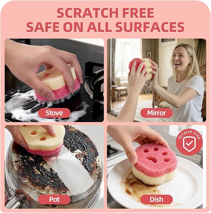 6pcs Scrub Sponges, Dual-Sided Temperature-Controlled Dish Sponges, Scratch-Free, Easy to Clean, Kitchen Cleaning Sponges for Tough Stains, Delicate Surfaces, Glassware, Cookware, Appliances