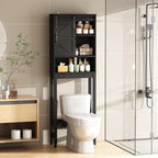 Over The Toilet Storage Cabinet, Bathroom Organizer with Anti-Tip Kit, Adjustable Shelves, Elegant Matte Black Finish Suits Modern Bathrooms.