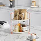 FSyueyun 2-Tier Corner Bathroom Counter Organizer, Tool-Less Installation Vanity Shelf Small Plastics Countertop Makeup Tray Skincare Perfume Organizers (Rose Gold)