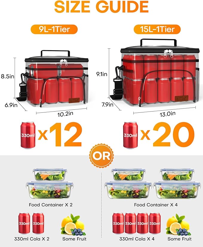 HOTOR Insulated Lunch Box for Men & Women - Leak-Proof Cooler Lunch Bag with 4 Pockets, Adjustable Strap, Ideal for Work, Picnic, Travel - Large, Navy Blue, 13.0"×7.9"×9.1"
