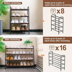 Gonfoam 4-Tier Expandable Shoe Rack,Adjustable Shoe Shelf Storage Organizer Heavy Duty Metal Free Standing Shoe Rack for Entryway Closet Doorway (Bronze)
